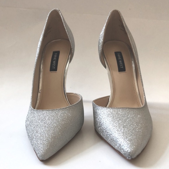 Nine West 7M Glitter Silver High heel shoe Brand New without tags Excellent - Picture 4 of 12